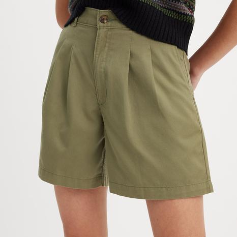 Khaki Pleated Safari Shorts 
