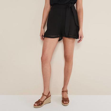 Black Allora Cut-Out Linen Blend Shorts