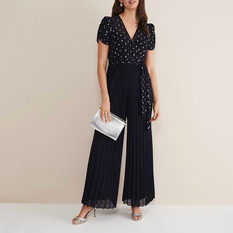 Navy Molli Spot Pleated Jumpsuit