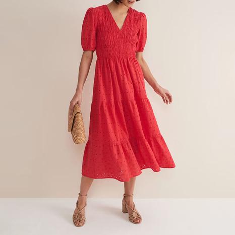 Red Gretta Broderie Midi Dress