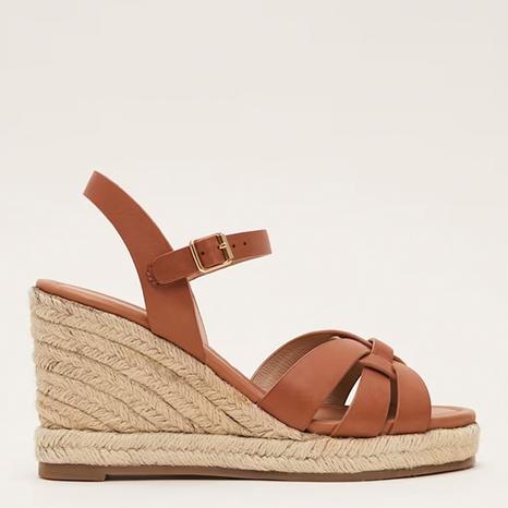 Brown Leather Strap Wedge Sandals