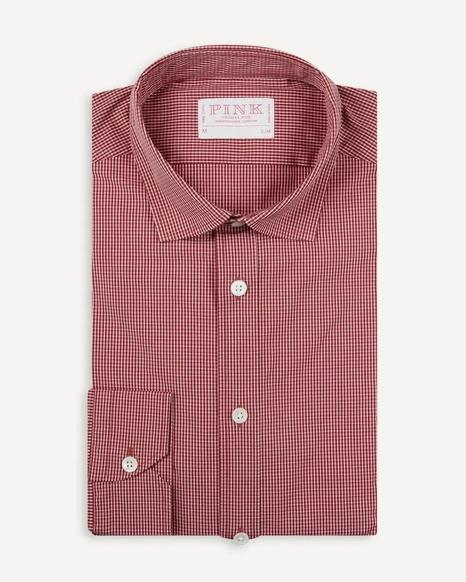 Thomas Pink Red and White Slim Fit Check Smart Casual Shirt