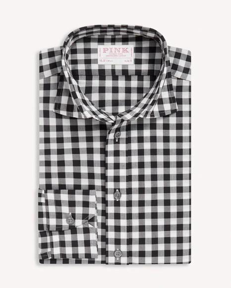Thomas Pink Black and White Gingham Tailored Fit Smart Casual Shirt