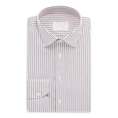 Thomas Pink Red Stripe Athletic Fit Cotton Shirt with Stretch Poplin
