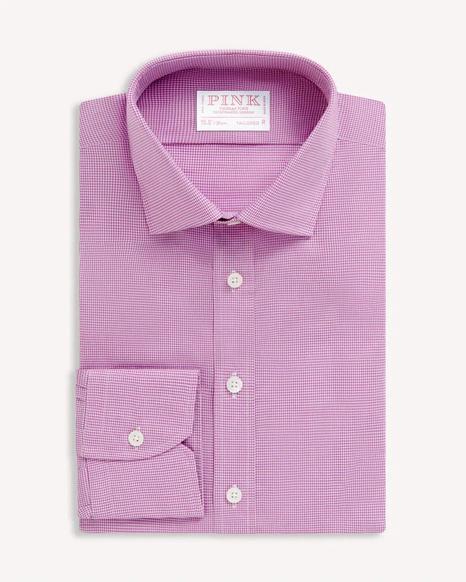 Thomas Pink Tailored Fit Purple and White Micro Gingham Check Shirt