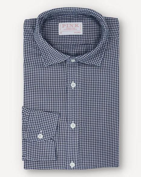 Thomas Pink Navy and White Tailored Fit Check Smart Casual Shirt