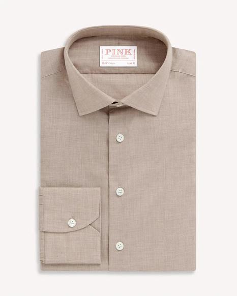 Thomas Pink Slim Fit Taupe Melange Cotton Shirt for Men