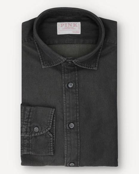 Thomas Pink Charcoal Tailored Fit Smart Casual Shirt - Premium Quality
