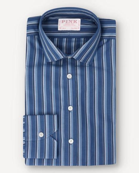 Thomas Pink Tailored Fit Striped Formal Shirt in Pale Blue and Blue