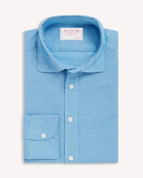 Thomas Pink Tailored Fit Micro Check Shirt in Pale Blue and Blue