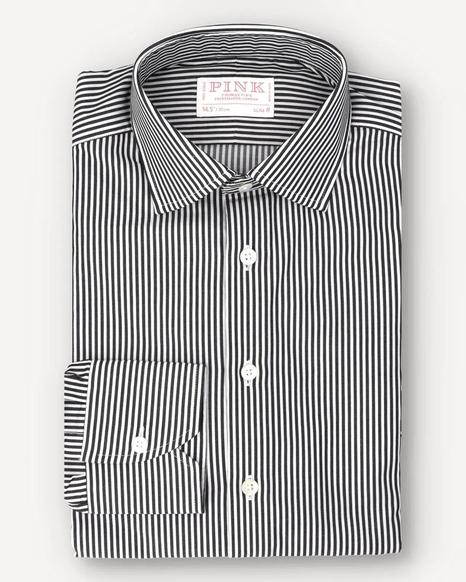 Thomas Pink Slim Fit Black and White Striped Formal Shirt for Men