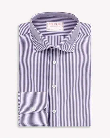 Thomas Pink Purple and White Slim Fit Formal Bengal Stripe Shirt