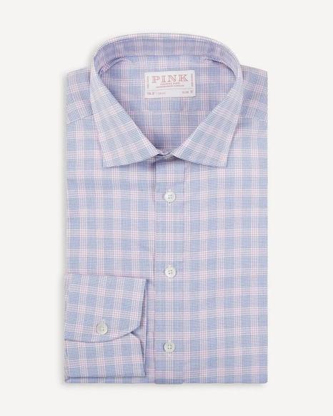 Thomas Pink Slim Fit Check Formal Shirt in Sky and Pink