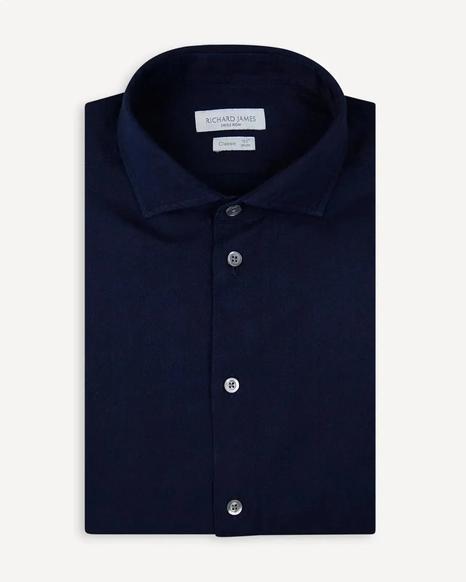 Richard James Navy Tailored Fit Plain Twill Shirt with Exclusive Bundle Offer