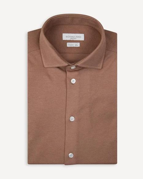 Richard James Tailored Fit Beige Textured Weave Shirt - Exclusive Shirt Bundle Offer