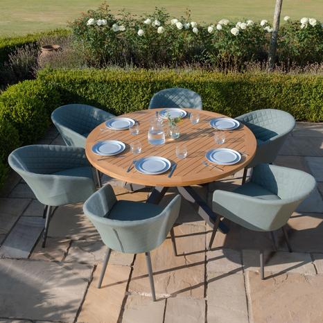 Jakarta Teak Round Dining Table With Ambition Dining Chairs - Sage Green