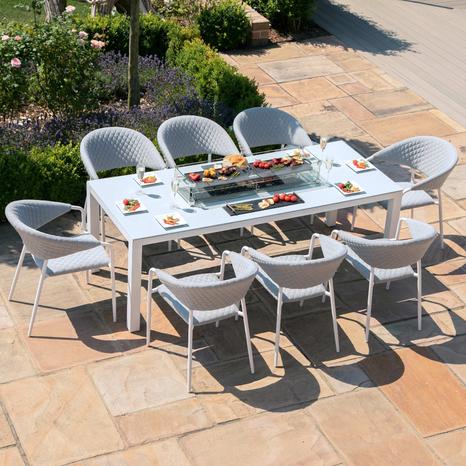 Pebble 8 Seat Rectangular Fire Pit Dining Set with free winter cover