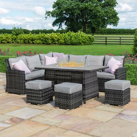 Kingston Corner Dining Set with Fire Pit / Grey