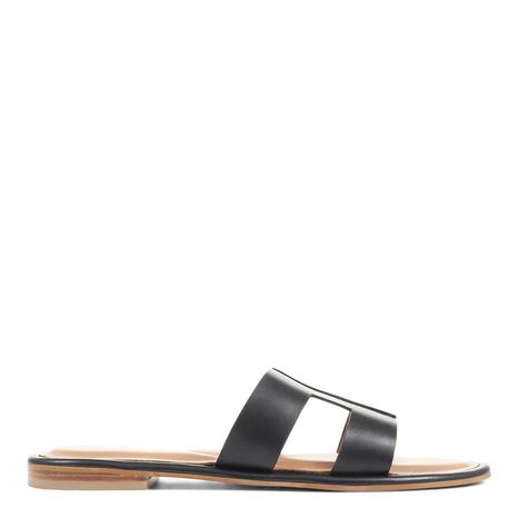 Women's Black Lilli Leather Flat Sandals