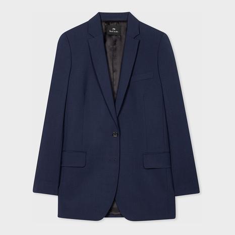 Navy Notched Lapel Wool Blazer