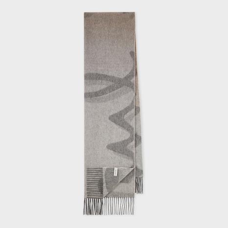 Grey Paul Monogram Wool Cashmere Scarf