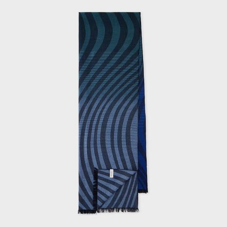Blue/Charcoal Wave Print Wool Silk Scarf