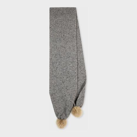 Grey Marl Bobble Detail Wool Scarf