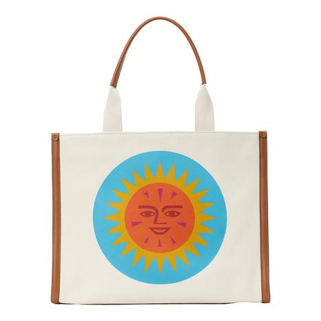 Cream Sun Printed Canvas Tote