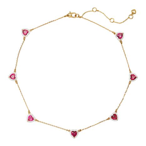 Gold Red Heart Station Necklace