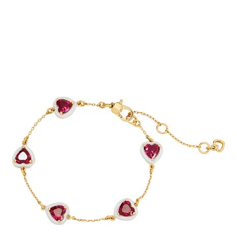 Gold Red Heart Station Bracelet