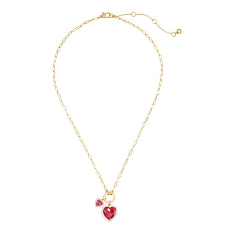Gold Red Double Heart Pendant Necklace