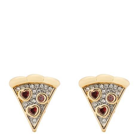 Gold Red Pizza Slice Stud Earrings