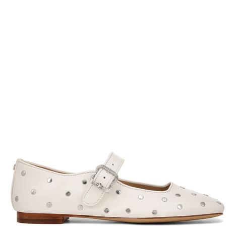 Women's White Michael Studded Flat Shoes