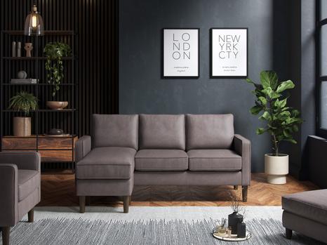 Henry Reversible Chaise Sofa Faux Leather Grey