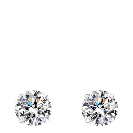 14K Solid White Gold Solitaire Cz Stud Earrings