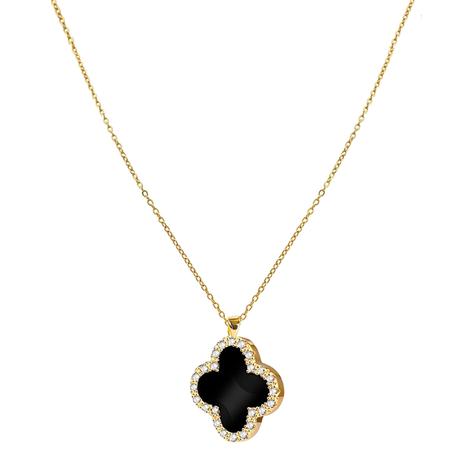 18K Gold Black Motif Drop Embelisshed Necklace