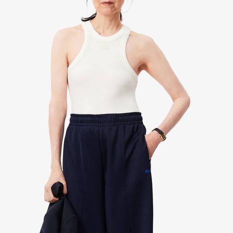 White Slim Fit Ribbed Racer Vest
