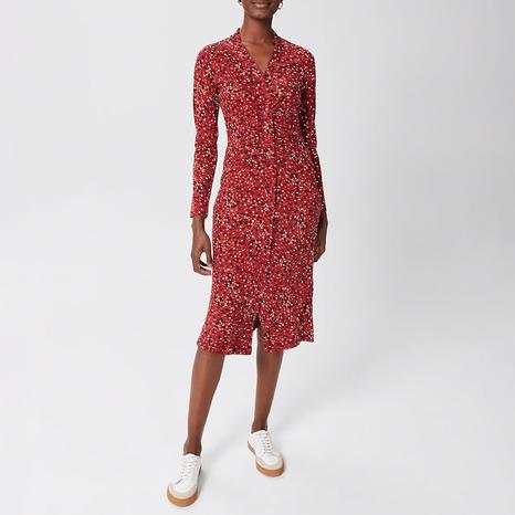 Red Hatty Buttoned Jersey Dress