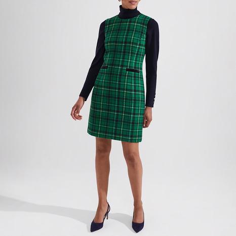 Green Margot Checked Wool Dress