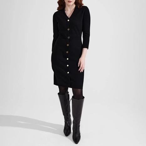 Black Marlee Knitted Button Front Dress