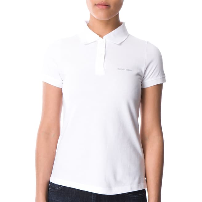 Calvin Klein Collection Women's White Cotton Embroidered Logo Polo Shirt