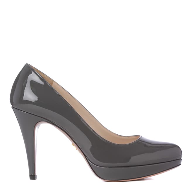 Prada Grey Leather Patent Court Shoes 9cm Heel