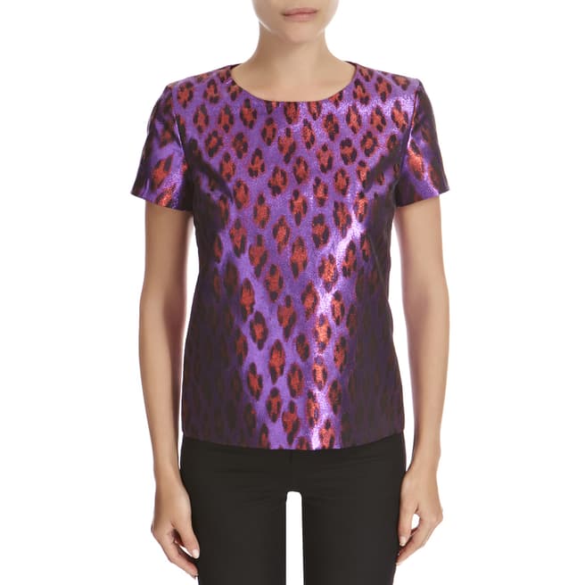 French Connection Purple/Red Metallic Leopard Top