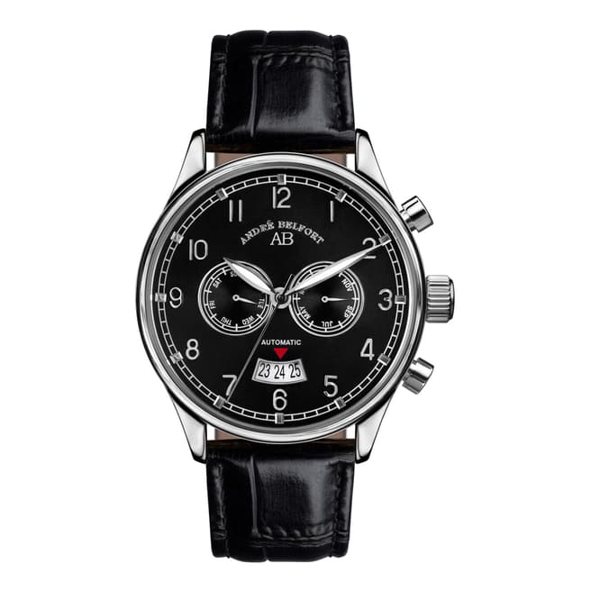 Andre Belfort Men's Black Leather/Stainless Steel Watch