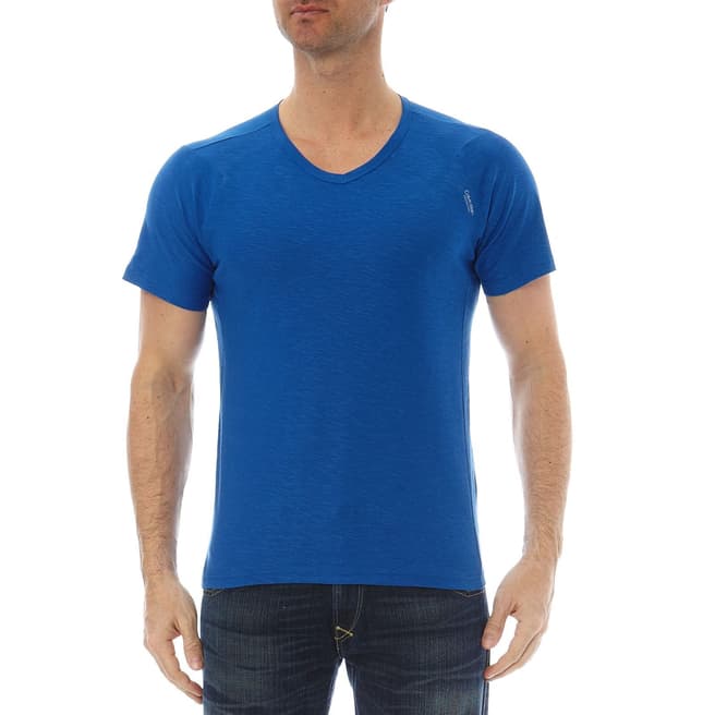 Calvin Klein Collection Blue Soft V-Neck Angled Logo T-Shirt