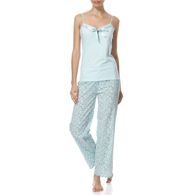 Cottonreal Teal Floral Dittsy Tie Up Cami Cotton Pyjamas