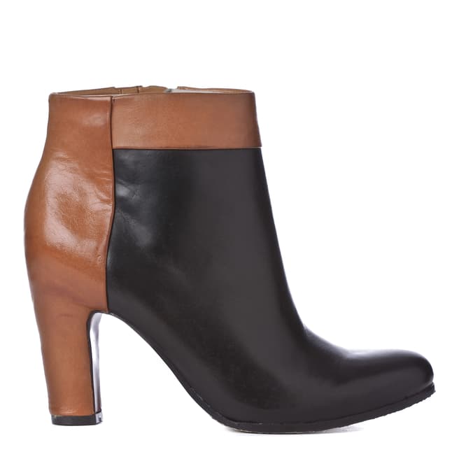 Sam Edelman Black/Tan Leather Colour Block Ankle Boots 8cm Heel