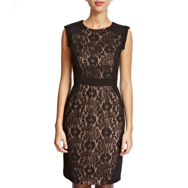 Adrianna Papell Black Floral Lace Shift Dress