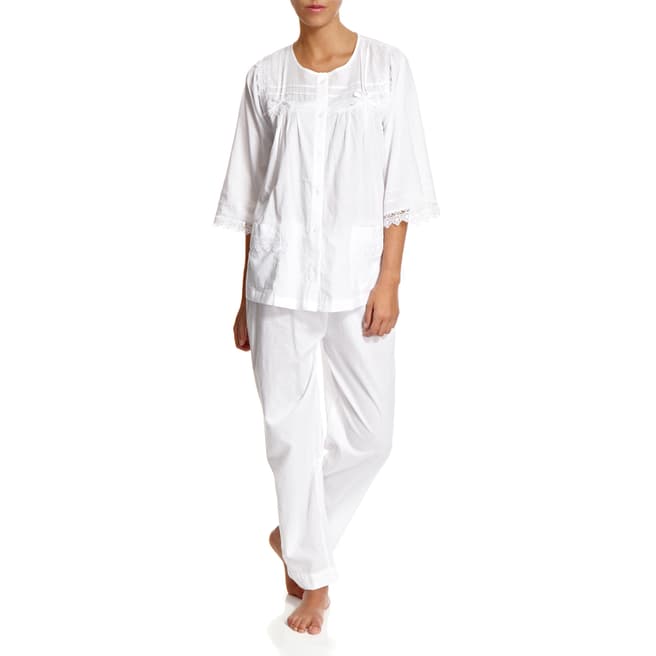Cottonreal White Leafy Cotton Pyjamas