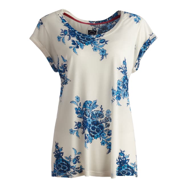 Joules Women's Cream/Blue Floral Printed Top